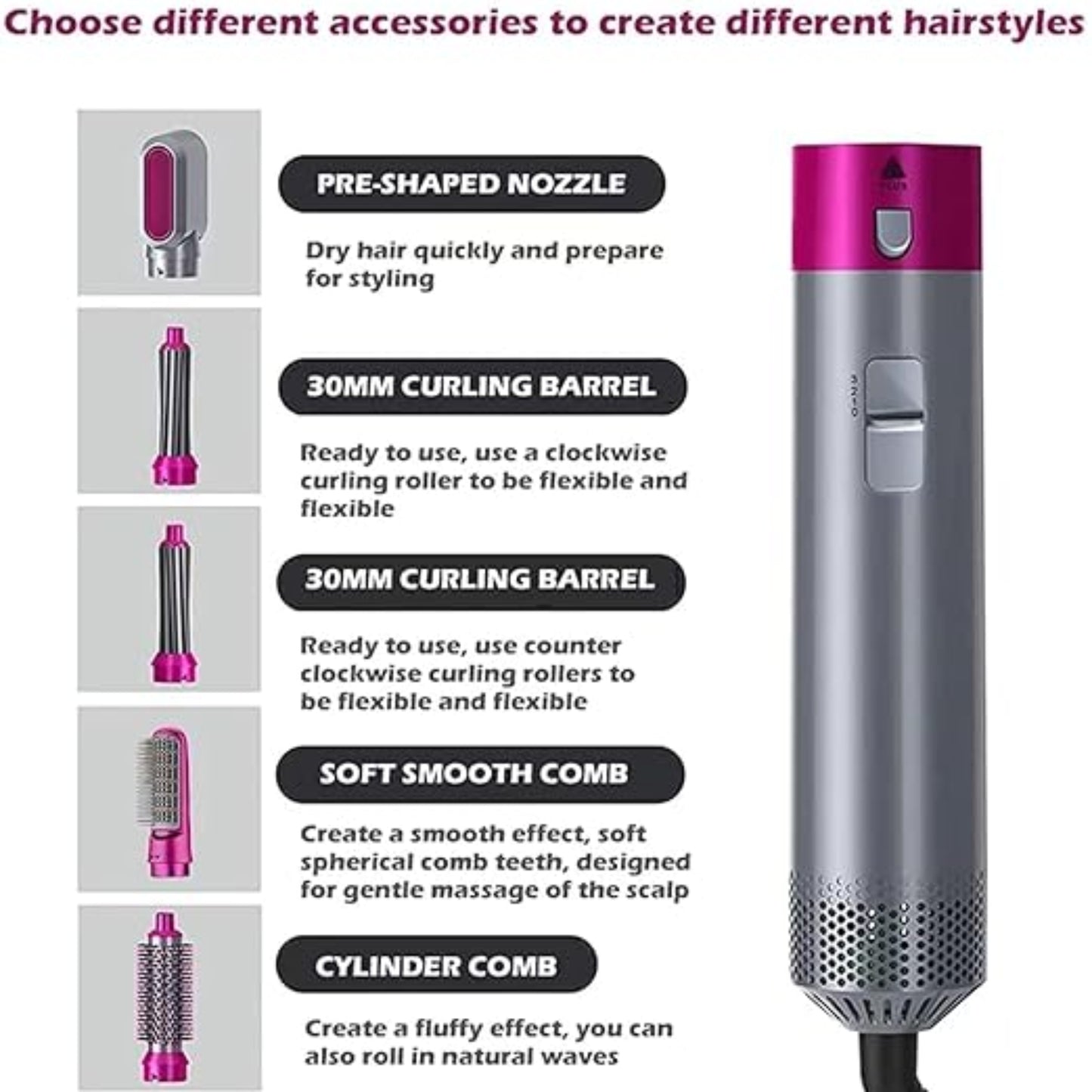 5 in 1 Hot Hair Styling Kit | Dryer + Straightener + Curler + Volumizer + Styling | 1000 W multifunctional hair styler tool for women