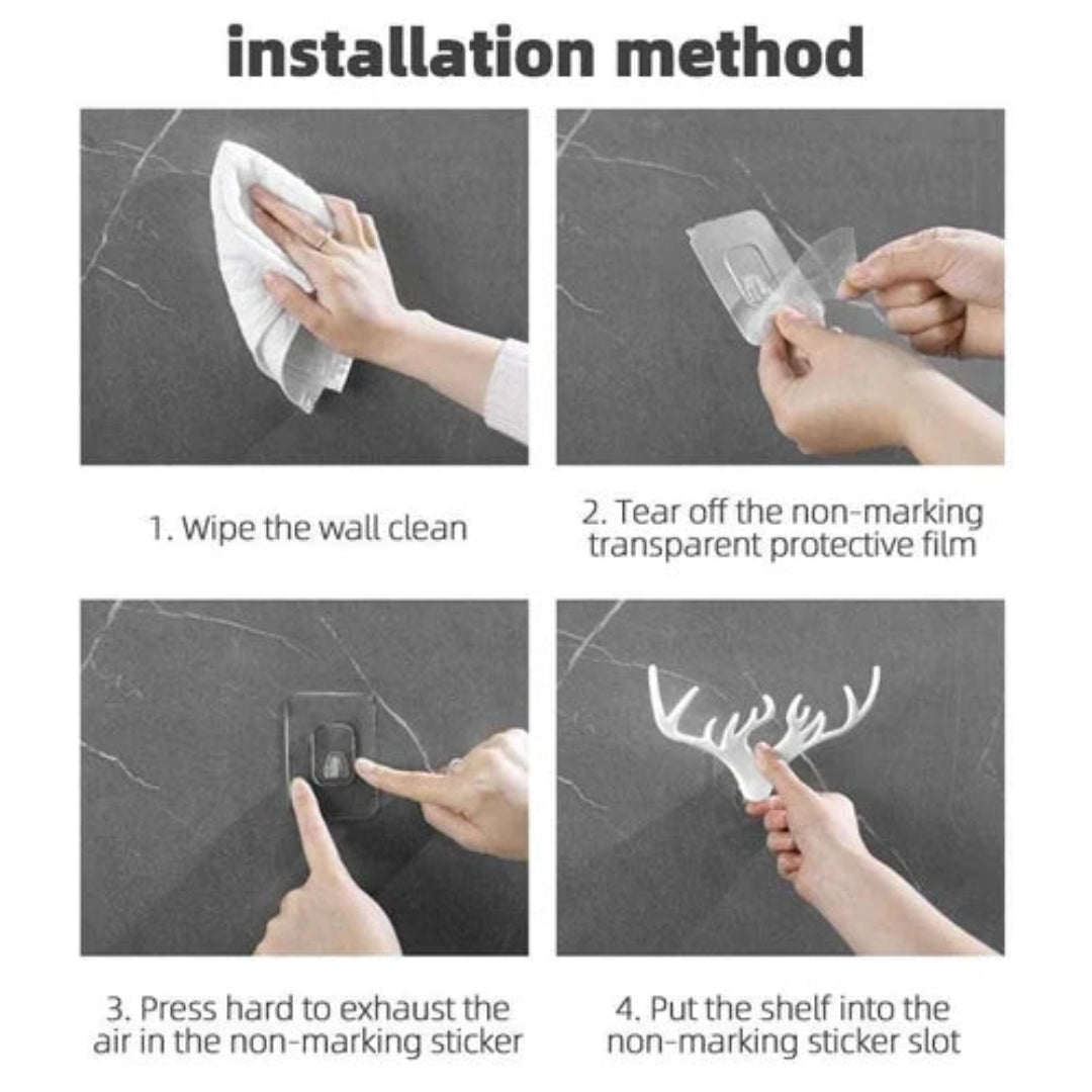 Deer Sticker Hook | Deer head horn shaped key holder sticker | Wall hook self | Adhesive plastic mount hanger for keys, Hat, coat, scarf in door/bedroom/kitchen & bathroom | Combo of 3 pcs