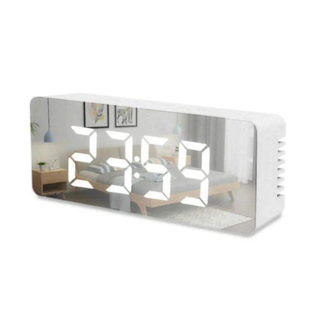 Digital LED Mirror Alarm Clock - LED digital clock for home & office, Mini alarm clock with loud sound, Automatic sensor, date and temperature battery powered and USB power