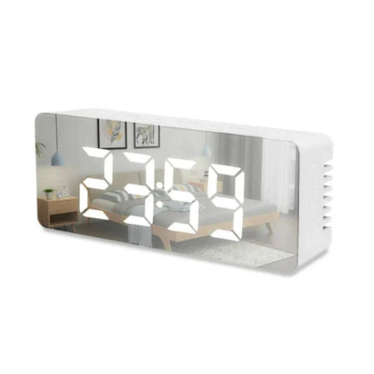 Digital LED Mirror Alarm Clock - LED digital clock for home & office, Mini alarm clock with loud sound, Automatic sensor, date and temperature battery powered and USB power