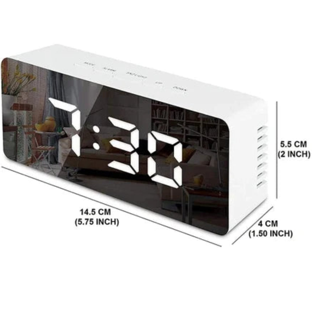 Digital LED Mirror Alarm Clock - LED digital clock for home & office, Mini alarm clock with loud sound, Automatic sensor, date and temperature battery powered and USB power