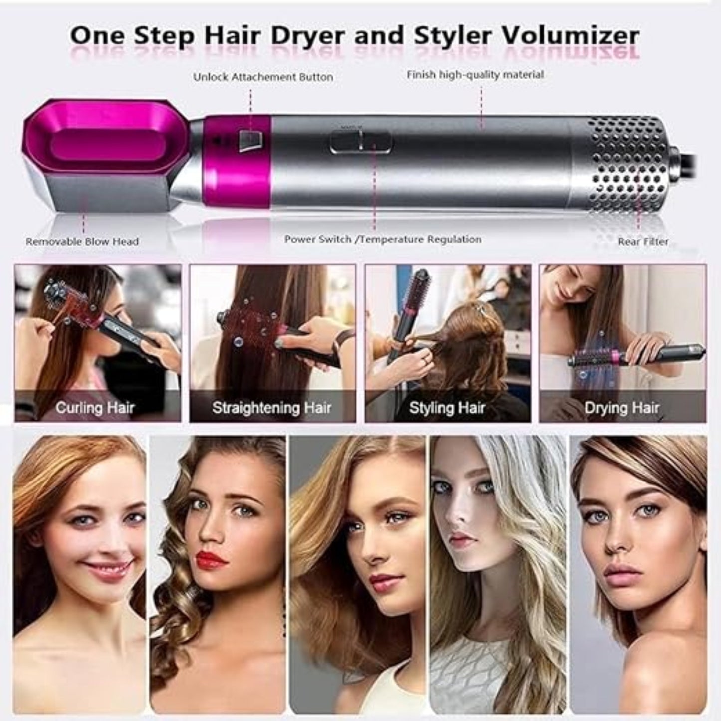 5 in 1 Hot Hair Styling Kit | Dryer + Straightener + Curler + Volumizer + Styling | 1000 W multifunctional hair styler tool for women