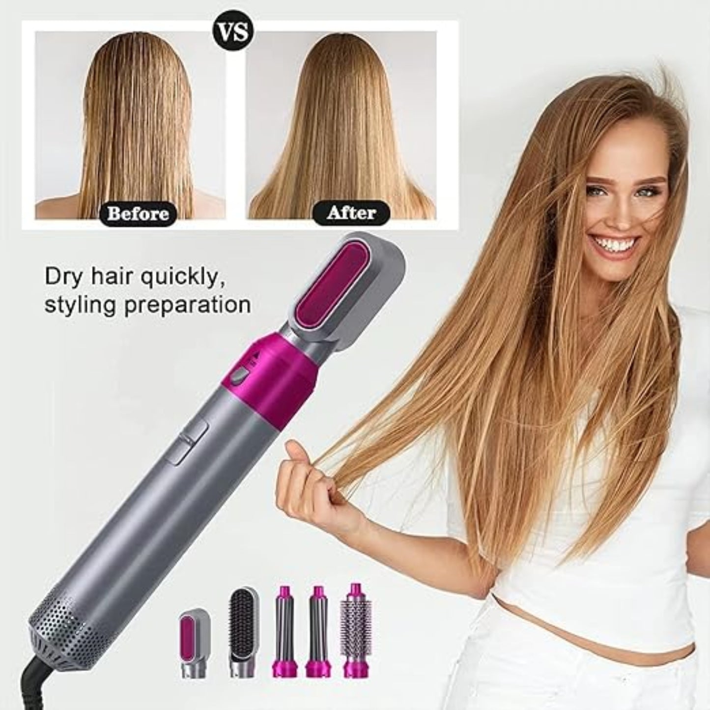 5 in 1 Hot Hair Styling Kit | Dryer + Straightener + Curler + Volumizer + Styling | 1000 W multifunctional hair styler tool for women