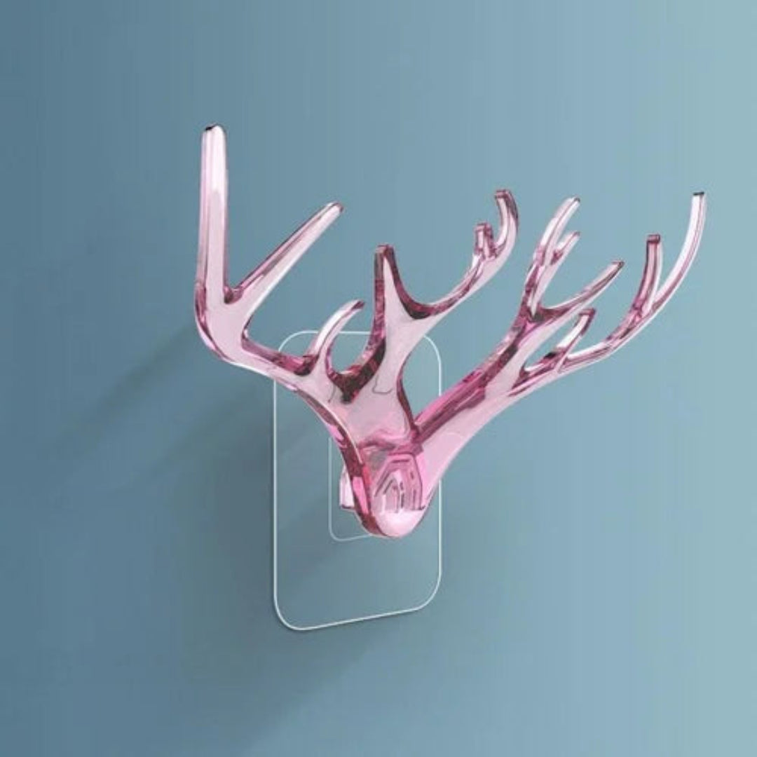 Deer Sticker Hook | Deer head horn shaped key holder sticker | Wall hook self | Adhesive plastic mount hanger for keys, Hat, coat, scarf in door/bedroom/kitchen & bathroom | Combo of 3 pcs