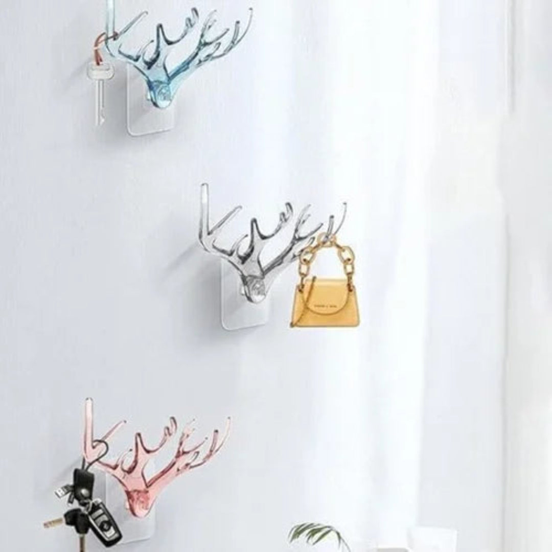 Deer Sticker Hook | Deer head horn shaped key holder sticker | Wall hook self | Adhesive plastic mount hanger for keys, Hat, coat, scarf in door/bedroom/kitchen & bathroom | Combo of 3 pcs