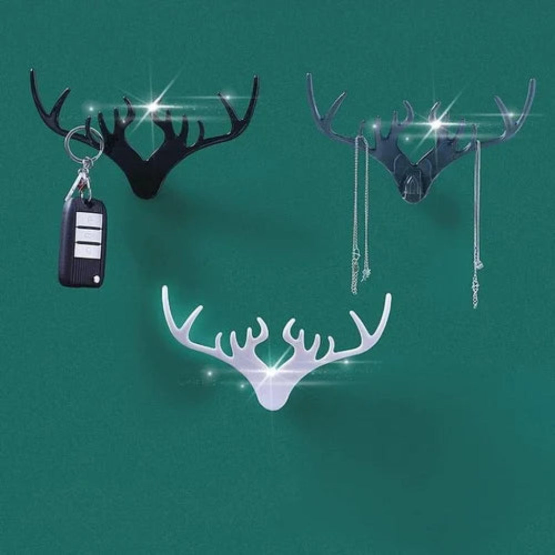 Deer Sticker Hook | Deer head horn shaped key holder sticker | Wall hook self | Adhesive plastic mount hanger for keys, Hat, coat, scarf in door/bedroom/kitchen & bathroom | Combo of 3 pcs