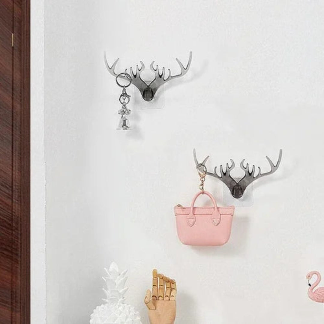 Deer Sticker Hook | Deer head horn shaped key holder sticker | Wall hook self | Adhesive plastic mount hanger for keys, Hat, coat, scarf in door/bedroom/kitchen & bathroom | Combo of 3 pcs