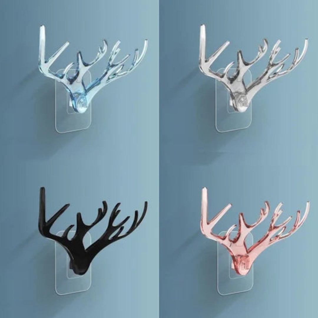 Deer Sticker Hook | Deer head horn shaped key holder sticker | Wall hook self | Adhesive plastic mount hanger for keys, Hat, coat, scarf in door/bedroom/kitchen & bathroom | Combo of 3 pcs