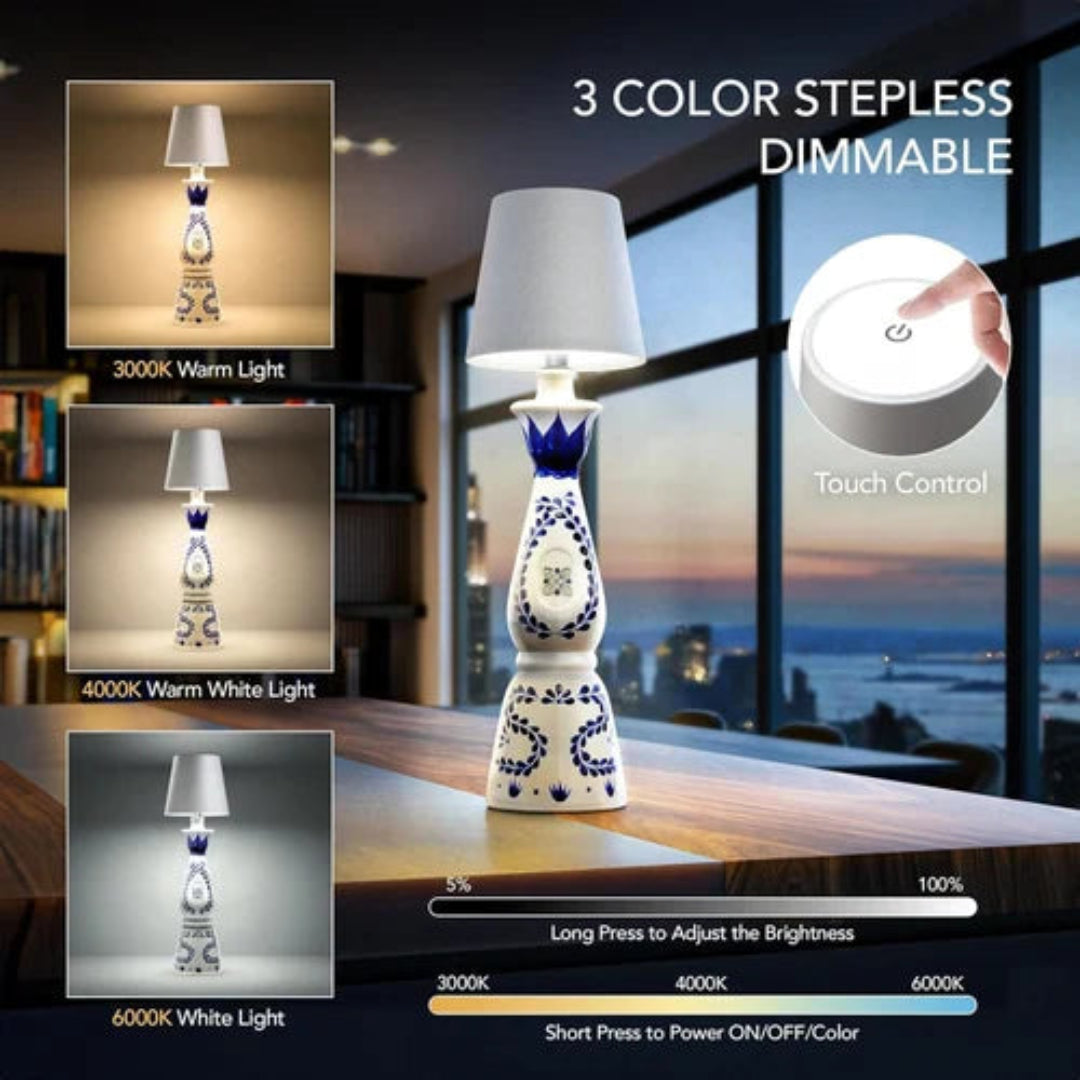 Wireless Bottle Lamp LED 3 color Light Battery Desk Dimming Night Light Outdoor Portable for Camping Restaurant Farm House | White | Long lasting battery