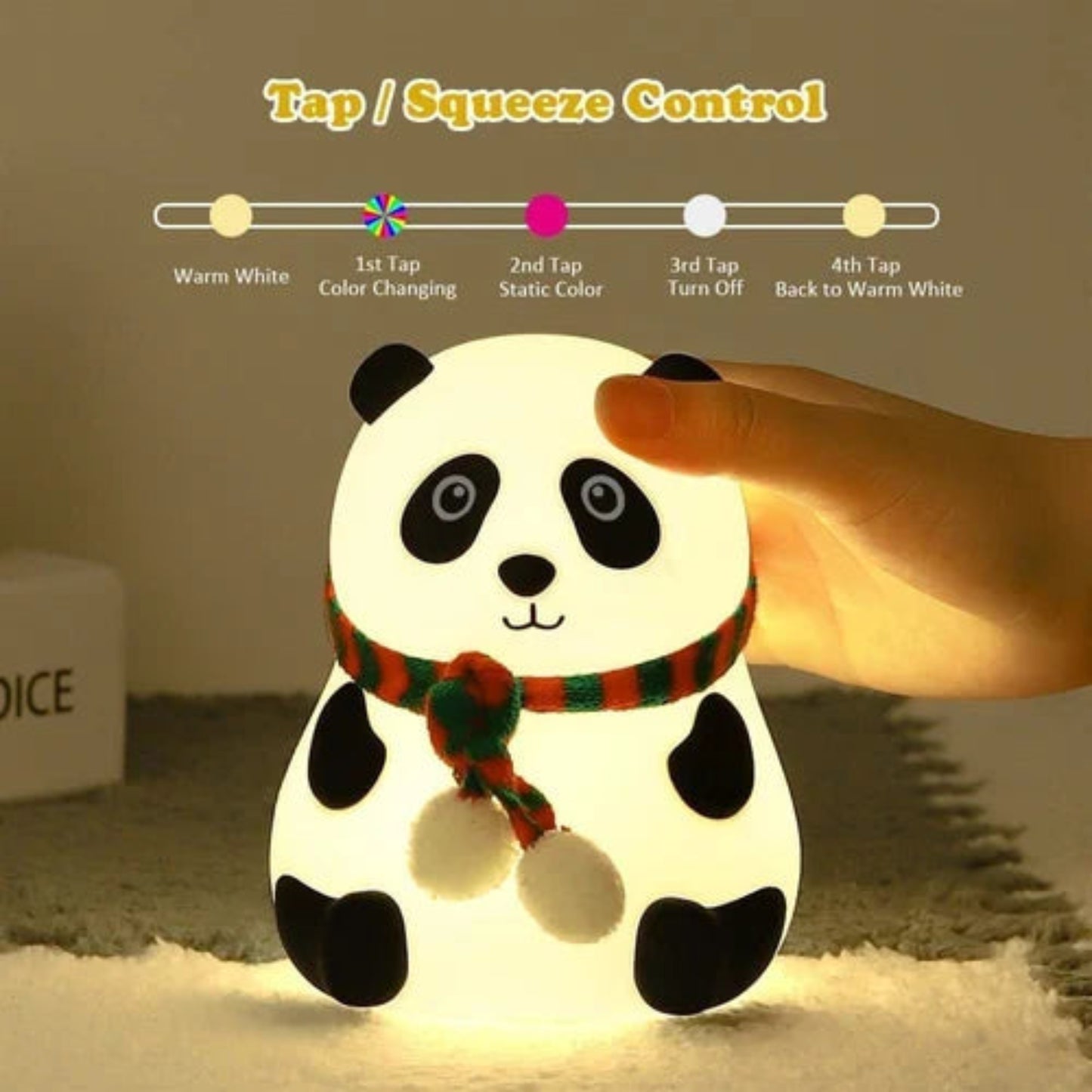 Panda night light | Soft silicone color changing touch lamp | Rechargeable light best for bedroom, kids and office