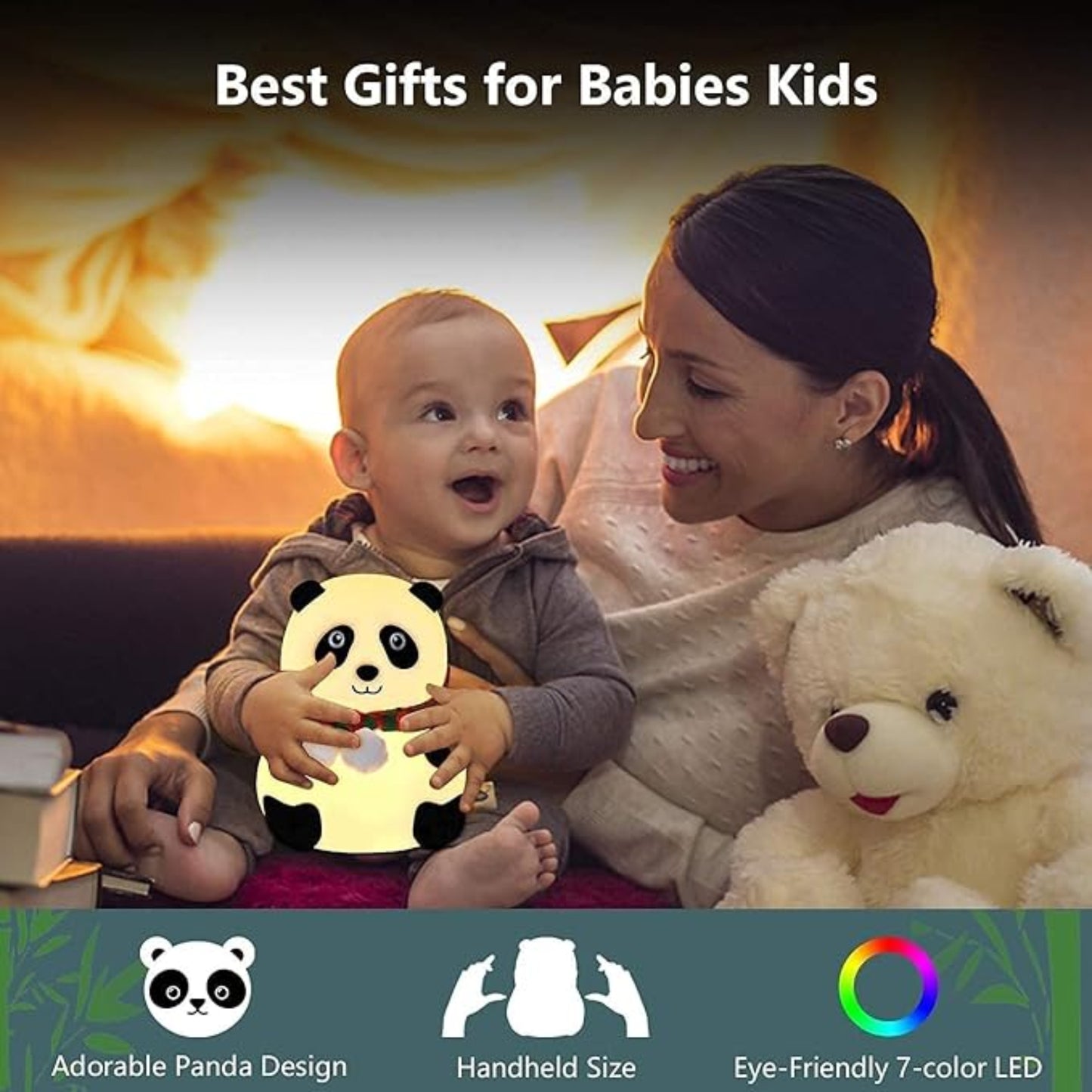 Panda night light | Soft silicone color changing touch lamp | Rechargeable light best for bedroom, kids and office