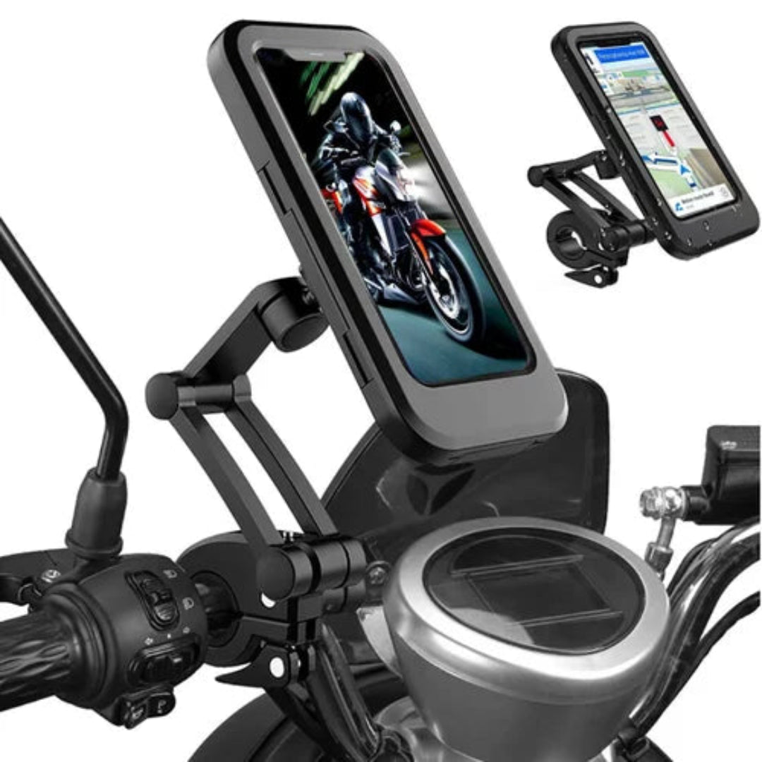 Waterproof Motorcycle & Bike Mobile Holder - Phone mount with adjustable stand for handlebar | Compatible with all Smartphones | Ideal for cycling and biking
