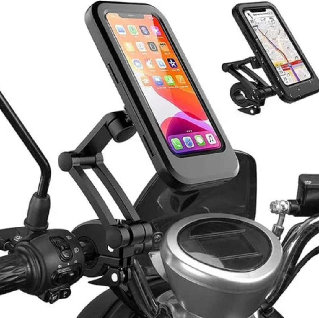 Waterproof Motorcycle & Bike Mobile Holder - Phone mount with adjustable stand for handlebar | Compatible with all Smartphones | Ideal for cycling and biking