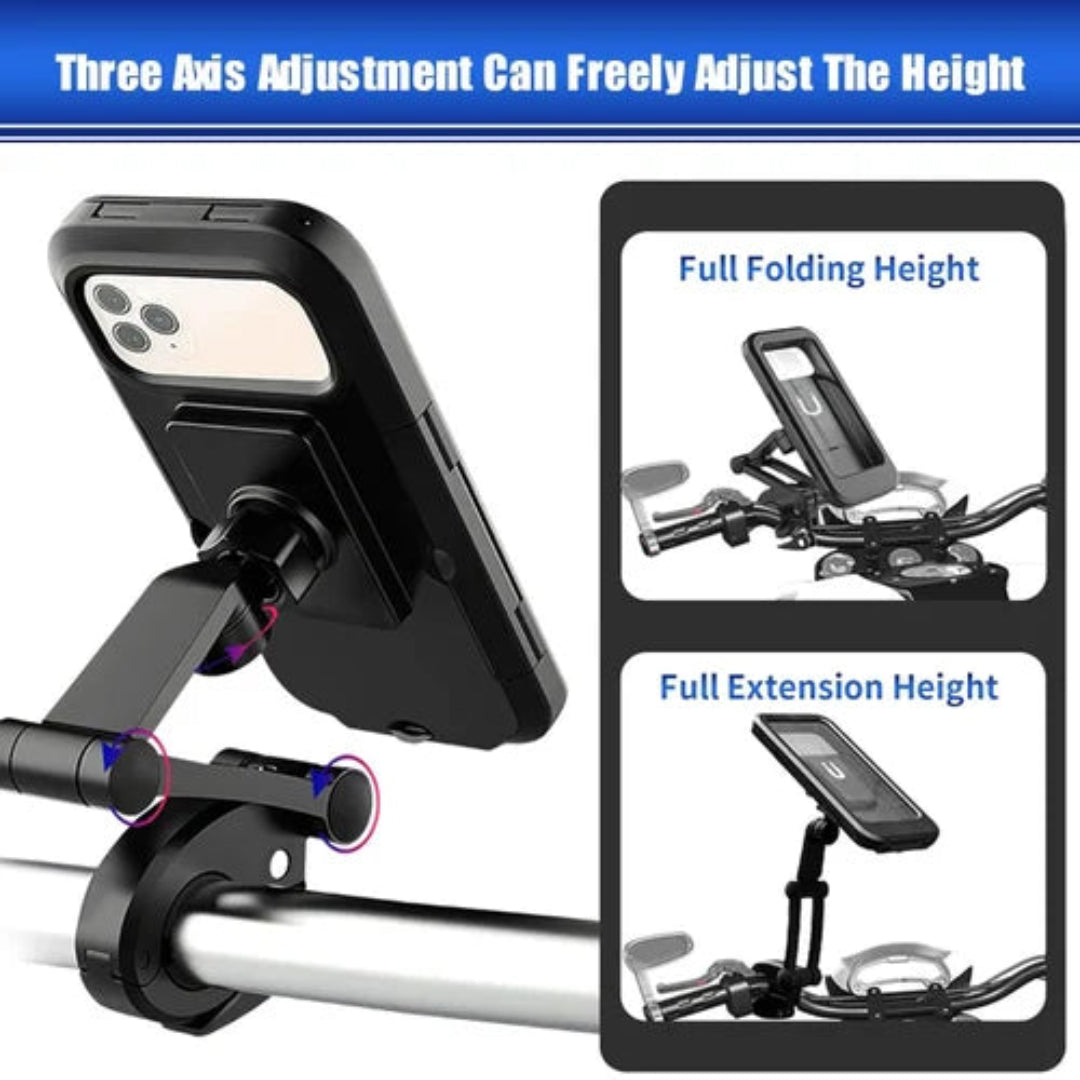 Waterproof Motorcycle & Bike Mobile Holder - Phone mount with adjustable stand for handlebar | Compatible with all Smartphones | Ideal for cycling and biking