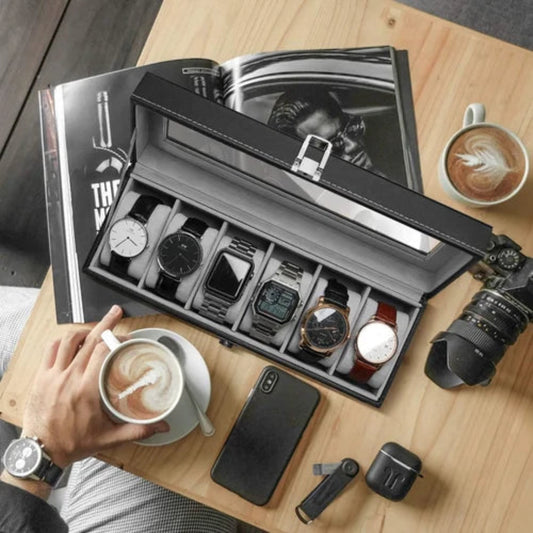 Premium 6-Slots Wrist Watch Organizer Box for Men & Women | Watch storage box | Watch collection box/case/holder | Brown
